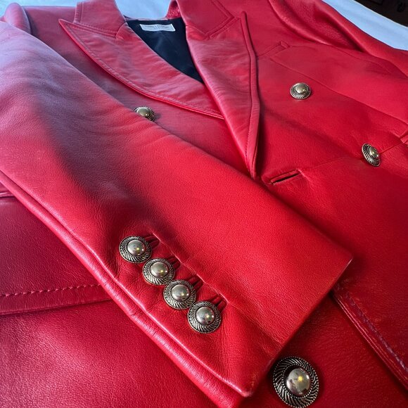 YSL Saint Laurent Red Leather Blazer Jacket Matching Shorts Suit Set Women Small - Picture 9 of 15